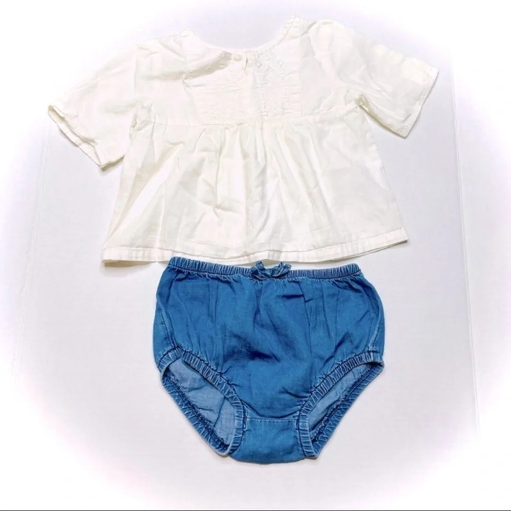 Old Navy Embroidered Ivory Top & Chambray Bloomers